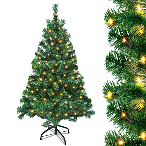 UISEBRT Künstlicher Weihnachtsbaum mit Beleuchtung - LED Tannenbaum mit Metallständer 120 Leuchten, PVC Christbaum für Weihnachten Dekoration (120cm) von UISEBRT