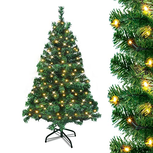 UISEBRT Künstlicher Weihnachtsbaum mit Beleuchtung - LED Tannenbaum mit Metallständer 180 Leuchten, PVC Christbaum für Weihnachten Dekoration (150cm) von UISEBRT