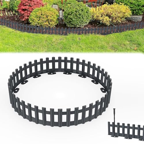 UISEBRT Kunststoff Rasenkante,Holzoptik Beeteinfassung mit Erdnägeln,Flexibler Beetumrandung aus Polypropylen Anthrazit 1 Element (L x H): 43 x 12cm - 6 Stück, 258cm von UISEBRT
