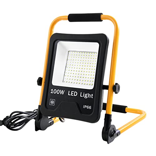 UISEBRT LED Baustrahler 100W 8500LM - LED Arbeitsleuchte Tragbar LED Fluter Floodlight Wasserdicht IP66 Bauscheinwerfer für Werkstatt Baustelle Garage Außen, Kaltweiß von UISEBRT