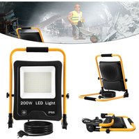 Led Baustrahler 200W Kaltweiß inkl. Standgestell und Netzkabel - led Fluter Arbeitsscheinwerfer Wasserdicht IP66 für Innen-und Außenbereich - Garage, von UISEBRT
