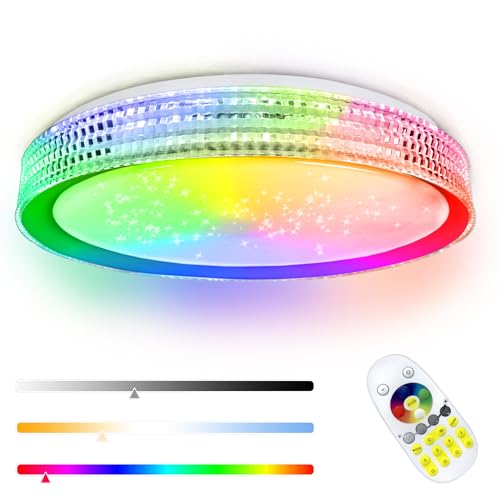 UISEBRT LED Deckenleuchte Dimmbar 60W RGB Farbwechsel Deckenlampe mit Fernbedienung Sternenhimmel Deckenbeleuchtung für Bad Flur Schlafzimme Wohnzimmer (Typ A - Grau) von UISEBRT