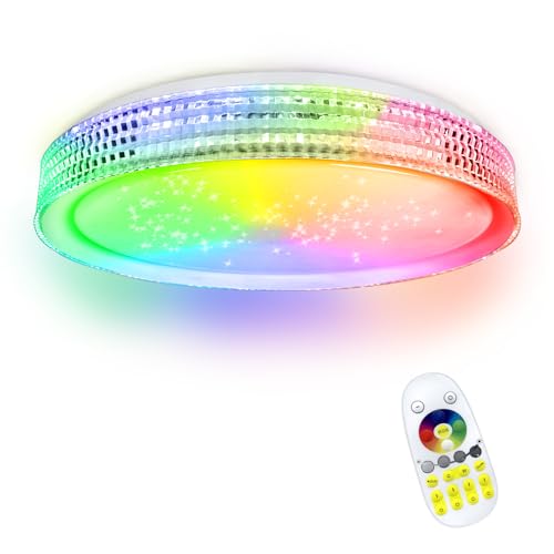 UISEBRT LED Deckenleuchte Dimmbar 60W RGB Farbwechsel Deckenlampe mit Fernbedienung Sternenhimmel Deckenbeleuchtung für Bad Flur Schlafzimme Wohnzimmer (Typ A - Weiß) von UISEBRT