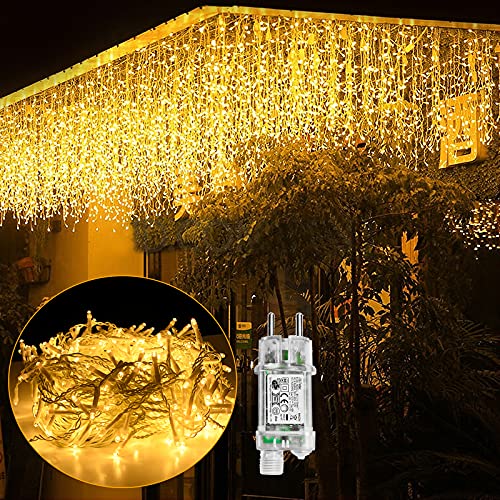 UISEBRT LED Lichterkette Lichtervorhang 10m für Außen Innen - 400 LEDs Warmweiß Lichterkettenvorhang mit 8 Modi, IP44 Wasserfest für Weihnachten Halloween Party Garten (10m, Eisregen Lichterkette) von UISEBRT