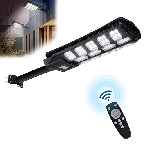 UISEBRT LED Solar StraßEnlaternen Außen mit Fernbedienung - 500W Kaltweiß Solar Straßenlampe Solarleuchte mit Sensor, IP65 Wasserdicht Dämmerung bis zum Morgengrauen für Straßen, Garten, Garage von UISEBRT