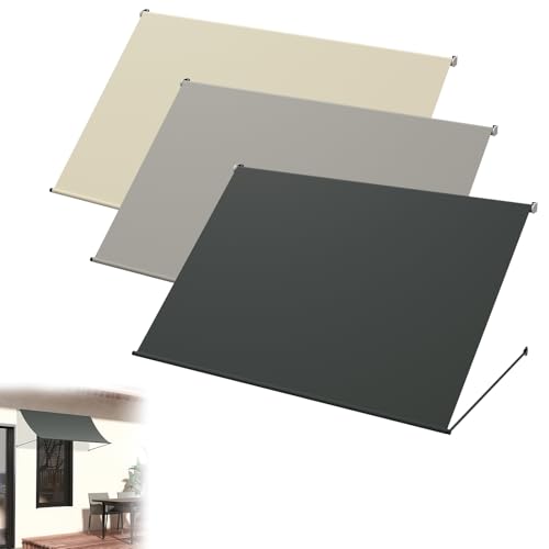 UISEBRT Markise Sonnenschutzrollo 200x143cm, Balkonbeschattung aus 180g/m² Polyestergewebe, Fallarmmarkise Aluminiumrahmen, Balkonmarkise UV-resistent, Schattenspender Fenster, Grau von UISEBRT