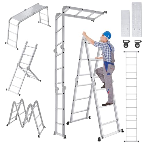UISEBRT Mehrzweckleiter 4x3 Aluminium mit Plattform 6 in 1 Multifunktionsleiter Leiter 340cm Klappleiter Gelenkleiter Aluleiter Kombileiter Vielzweckleiter bis 150KG, Silber UISEBRT Mehrzweckleiter 4x3 Aluminium mit Plattform 6 in 1 Multifunktionsleiter Leiter 340cm Klappleiter Gelenkleiter Aluleiter Kombileiter Vielzweckleiter bis 150KG, Silber von UISEBRT