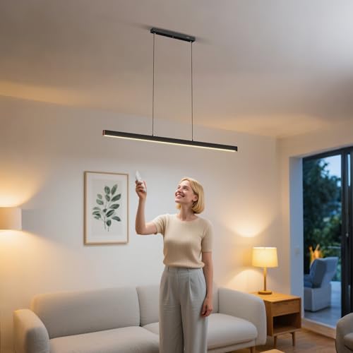 UISEBRT Moderne Pendelleuchte Schwarz 100cm, LED Hängeleuchte Hängend für Wohnzimmer, Deckenlampe Hängend 36W, Höhenverstellbar bis 115cm, Esszimmerlampe, Linear Design - Dimmbar von UISEBRT