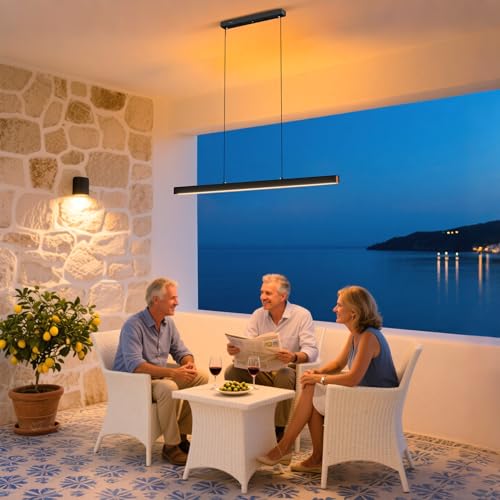 UISEBRT Moderne Pendelleuchte Schwarz 100cm, LED Hängeleuchte Hängend für Wohnzimmer, Deckenlampe Hängend 36W, Höhenverstellbar bis 115cm, Esszimmerlampe, Linear Design - Warmes Licht von UISEBRT