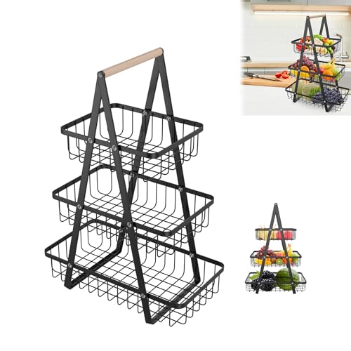 UISEBRT Obst Etagere 3 Stöckiger Obstkorb Metall Obstschale Abnehmbar Obst Halter Küche Ablagekorb mit Holzgriff Brotkorb Gemüseregal Korb für Obst Gemüse Brot Snacks, Schwarz UISEBRT Obst Etagere 3 Stöckiger Obstkorb Metall Obstschale Abnehmbar Obst Halter Küche Ablagekorb mit Holzgriff Brotkorb Gemüseregal Korb für Obst Gemüse Brot Snacks, Schwarz von UISEBRT
