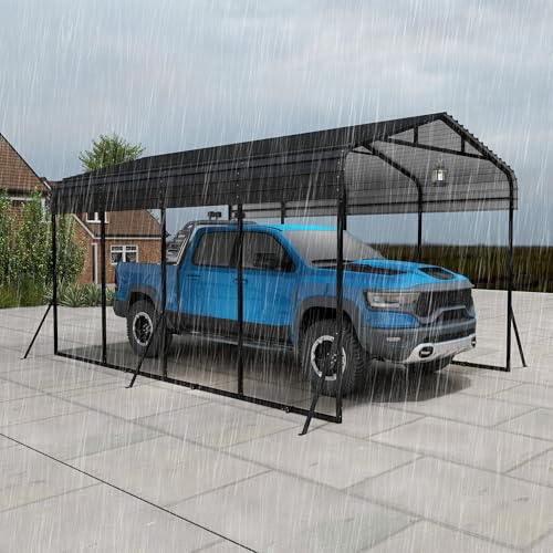 UISEBRT Outdoor-Autozelt-Garage | 12 x 20FT | Metall-Carport Schwarz |Robust Außengarage-Auto-Unterstand| Schatten mit verzinktem Metalldach für Autos und Boote biwakzelt UISEBRT Outdoor-Autozelt-Garage | 12 x 20FT | Metall-Carport Schwarz |Robust Außengarage-Auto-Unterstand| Schatten mit verzinktem Metalldach für Autos und Boote biwakzelt von UISEBRT