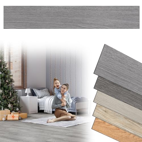 UISEBRT PVC Bodenbelag Vinylboden Selbstklebend Fliesen Bodenfliesen Küche Klickfliesen Holz-Effekt Fußbodenbelag PVC-Platten für Küche Balkon Schlafzimmer - 36pcs für ca. 5 m² - Grau von UISEBRT