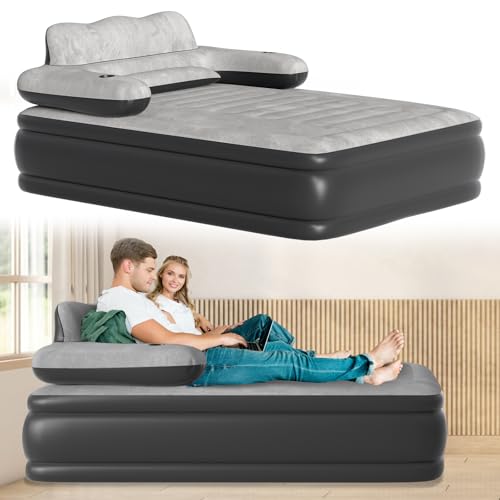 UISEBRT PVC Luftbett für 2 Personen - Luftmatratze mit Kopfteil Selbstaufblasend Luftmatratze Aufblasbares Bett max 250kg Gästebett für Camping Zuhause -195 x 146 x 82.5cm von UISEBRT