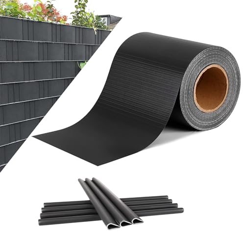 UISEBRT PVC Sichtschutzstreifen für Doppelstabmatten Zaun Stabmattenzaun Sichtschutz Zaunfolie 65mx19cm inkl. Befestigungsclips 450g/m² Windschutz Garten Gartenzaun Anthrazit von UISEBRT