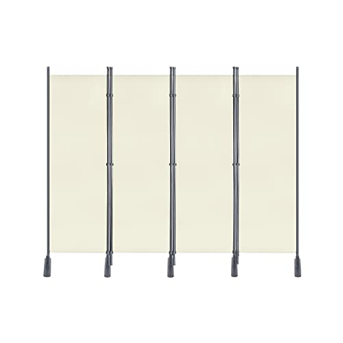 UISEBRT Paravent 225 x 180 cm Raumteiler Freistehend Trennwand 4 Teilig Stellwand mit Standfuß Sichtschutz für Büros Balkon Garten, Beige von UISEBRT