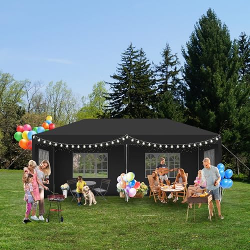 UISEBRT Pavillon mit Seitenwänden und Dach Wasserdicht UV-Schutz Partyzelt Gartenpavillon Zelt Pavillon für Garten Festival Camping Party (Anthrazit, 3X6m) von UISEBRT