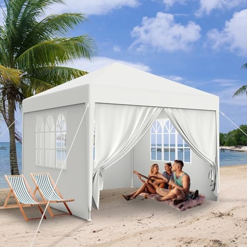 UISEBRT Pavillon mit Seitenwänden und Dach Wasserdicht UV-Schutz Partyzelt Gartenpavillon Zelt Pavillon für Garten Festival Camping Party (Weiß, 3X3m) von UISEBRT