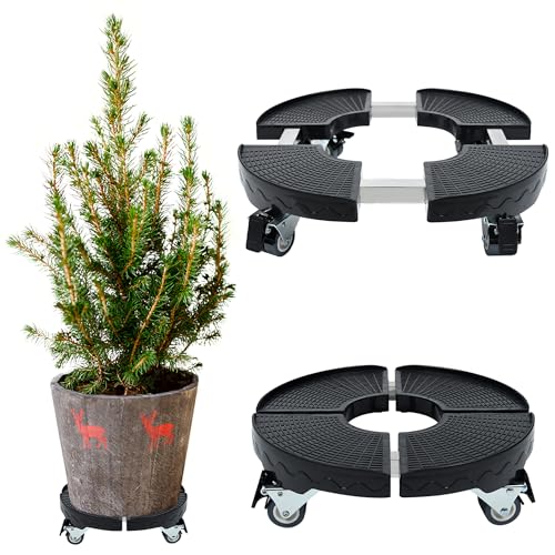 UISEBRT Pflanzenroller Verstellbarer Rollbrett für Innen- und Außenbereich, Blumenroller Pflanzenständer, Transportpaletten für Pflanzen mit 360° Drehbaren Rollen, Tragkraft bis 300 kg, Schwarz von UISEBRT