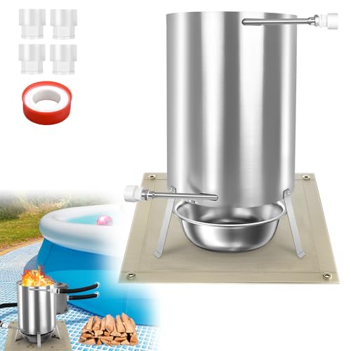 UISEBRT Poolheizung mit Feuer Poolheizung Holz Feuertonne mit Heizspirale Ø 32/38 mm Anschluss, Poolofen Heizungen aus 100% Edelstahl, Pool Heizung Beheizt Feuer Eimer für Schwimmbäder von UISEBRT