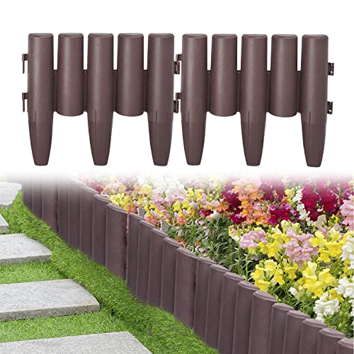 UISEBRT Rasenkante Kunstoff 11,2m Beeteinfassung Gartenzaun Beetumrandungen Holzoptik Randsteine Palisaden Garten Dekorativ Border Blumenbeet, 1 Element (L x H): 28cm x 24cm, Braun von UISEBRT