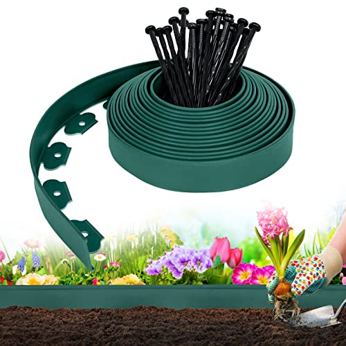 UISEBRT Rasenkante Kunstoff 20m - Flexible Lawn Edging mit Erdanker Plastic Beeteinfassung Gartenzaun Beetumrandung Rasenbegrenzung Lawn Border Garten Dekorativ, Grün von UISEBRT