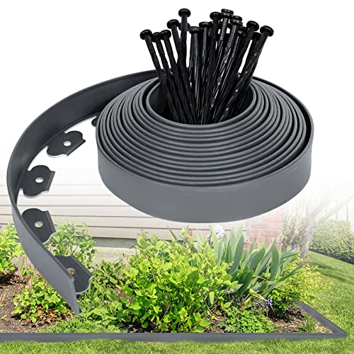 UISEBRT Rasenkante Kunstoff 30m - Flexible Lawn Edging mit Erdanker Plastic Beeteinfassung Gartenzaun Beetumrandung Rasenbegrenzung Lawn Border Garten Dekorativ, Grau von UISEBRT