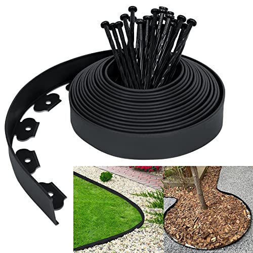 UISEBRT Rasenkante Kunstoff 40m - Flexible Lawn Edging mit Erdanker Plastic Beeteinfassung Gartenzaun Beetumrandung Rasenbegrenzung Lawn Border Garten Dekorativ, Schwarz von UISEBRT