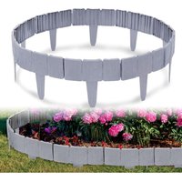 Rasenkante Kunstoff Beeteinfassung Steinoptik Palisade Beetumrandung Maehkante Gartenzaun fuer Garten Border Blumenbeet, LxH 25x23cm (5m, Grau) von UISEBRT