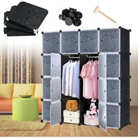 UISEBRT Regal Garderobe Kleiderschrank Schrank Steckregal Regalsystem Standregal DIY (16 Boxen, Schwarz) von UISEBRT