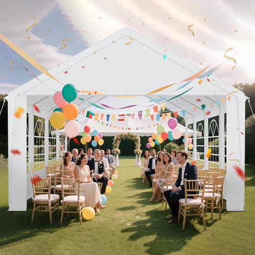 UISEBRT Robustes Partyzelt 4x8 m mit 170g/m² PE-Dach und 130g/m² Seitenteilen mit Fenster – Wetterfestes Gartenzelt Pavillon 4x8 für Gartenfeste, Hochzeit, Party Zelt mit Stahlrahmen, Weiß UISEBRT Robustes Partyzelt 4x8 m mit 170g/m² PE-Dach und 130g/m² Seitenteilen mit Fenster – Wetterfestes Gartenzelt Pavillon 4x8 für Gartenfeste, Hochzeit, Party Zelt mit Stahlrahmen, Weiß von UISEBRT