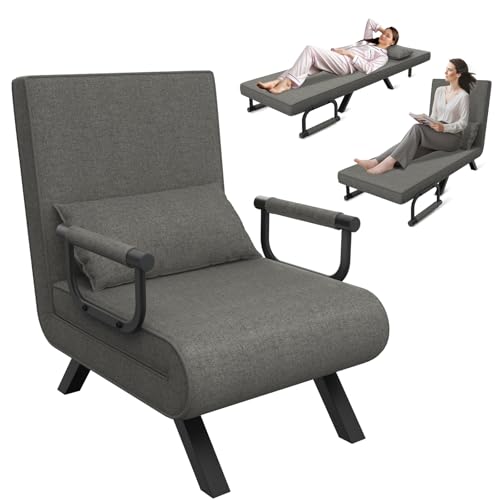 UISEBRT Schlafsofa 3 in 1 Dunkelgrau | Gästebett Klappbar | Schlafsessel Loungesessel mit Bettfunktion | für Wohnzimmer, Schlafzimmer, Balkon | bis 150 kg Belastbar von UISEBRT