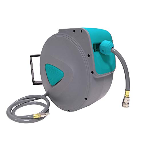 UISEBRT Schlauchtrommel Automatik Druckluft 20m - Druckluftschlauch Aufroller Wandschlauchhalter Grau (20m) von UISEBRT