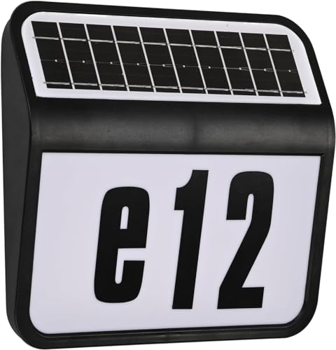UISEBRT Solar LED Hausnummer Beleuchtet Edelstahl - Solarhausnummer mit 2 LED für außen - Solarleuchte mit Dämmerungsschalter und amorphem Silizium- Solar-Panel (Schwarz) von UISEBRT