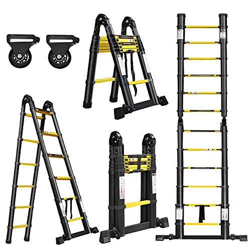 UISEBRT Teleskopleiter 3,8m Klappbar Alu-teleskopleiter Mehrzweckleiter Rutschfester Aluleiter Schiebeleiter Multifunktion Faltbar Leiter Ausziehleiter max 150 kg Belastbarkeit, Schwarz (1,9+1,9M) von UISEBRT
