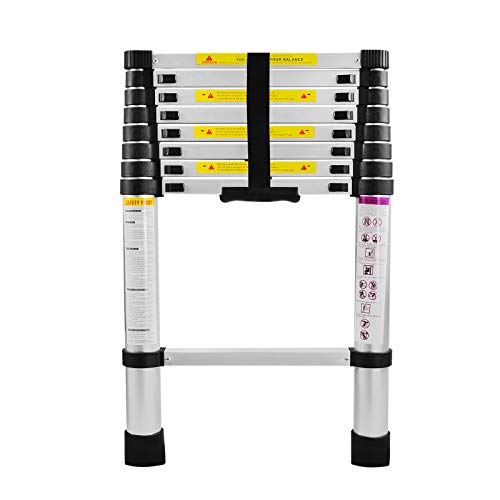 UISEBRT Teleskopleiter Aluminium 2.6M, Ausziehleiter Multifunktionsleiter Alu-Teleskopleiter Rutschfester Mehrzweckleiter Stehleiter Aluleiter 150 kg Belastbarkeit, Silber von UISEBRT