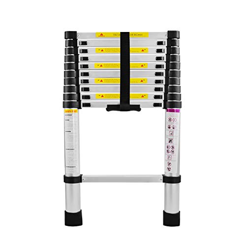 UISEBRT Teleskopleiter Aluminium 3.2M, Ausziehleiter Multifunktionsleiter Alu-Teleskopleiter Rutschfester Mehrzweckleiter Stehleiter Aluleiter 150 kg Belastbarkeit, Silber von UISEBRT