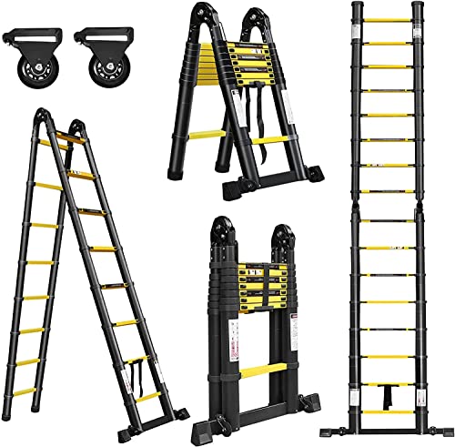 UISEBRT Teleskopleiter Klappbar Alu-teleskopleiter Mehrzweckleiter Rutschfester Aluleiter Schiebeleiter Multifunktion Faltbar Leiter Ausziehleiter max 150 kg Belastbarkeit, Schwarz (Faltbar(2,5+2,5M)) von UISEBRT