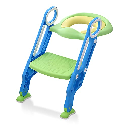 UISEBRT Toilettensitz Kinder mit Treppe - Toilettentrainer Töpfchen-Trainer Klappbar Höhenverstellbar Rutschfest für Kleinkinder, Jungen, Mädchen (Blau und Grün) von UISEBRT