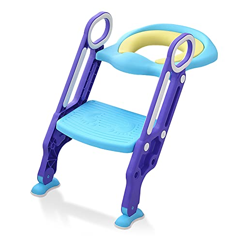 UISEBRT Toilettensitz Kinder mit Treppe - Toilettentrainer Töpfchen-Trainer Klappbar Höhenverstellbar Rutschfest für Kleinkinder, Jungen, Mädchen (Blau und Lila) von UISEBRT