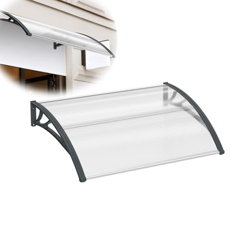 UISEBRT Transparent Polycarbonat Haustürvordach 150 x 100 cm mit 5 mm Stärke Graues Vordach Pultvordach für Garagenzugang, Haustürvordach, Balkon und Hauseingang UISEBRT Transparent Polycarbonat Haustürvordach 150 x 100 cm mit 5 mm Stärke Graues Vordach Pultvordach für Garagenzugang, Haustürvordach, Balkon und Hauseingang von UISEBRT