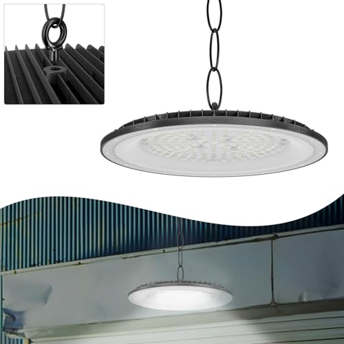 UISEBRT UFO Hallenstrahler 200W Deckenstrahler 6000K-6500K Kaltweiß High Bay Light Werkstattlampe IP65 Wasserdicht für Fabriken Garage Lagerhäuser von UISEBRT