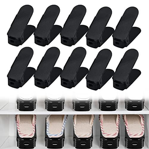 UISEBRT Verstellbarer Schuhregal 10 Stück Schuhstapler Set Platzsparend Schuhorganizer 3 Höhenverstellbar Schuhaufbewahrung rutschfest Schuhhalter Schwarz von UISEBRT