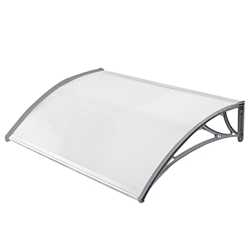 UISEBRT Vordach für Haustür - Überdachung Haustürvordach Polycarbonat Pultbogenvordach Transparentes Türdach 5 mm Dicke für Garage Fenster Haus Balkon (150 x 100 cm, Grau) von UISEBRT