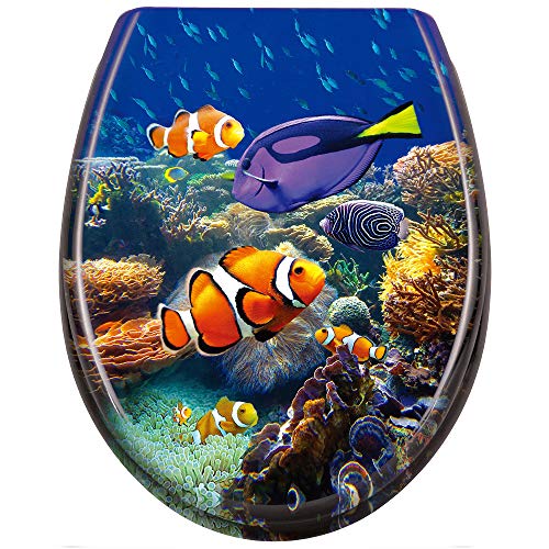 UISEBRT WC Sitz mit Absenkautomatik - WC Klodeckel Toilettensitz mit langsamer Absenkung - Verschiedene Muster zur Auswahl (Süßwasserzierfische) von UISEBRT