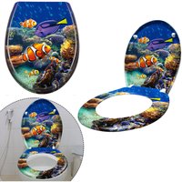 UISEBRT WC Sitz mit Absenkautomatik - WC Klodeckel Toilettensitz mit langsamer Absenkung - Verschiedene Muster zur Auswahl (Süßwasserzierfische) von UISEBRT