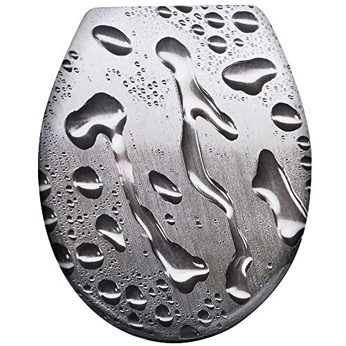 UISEBRT WC Sitz mit Absenkautomatik - WC Klodeckel Toilettensitz mit langsamer Absenkung - Verschiedene Muster zur Auswahl (Wassertropfen) von UISEBRT
