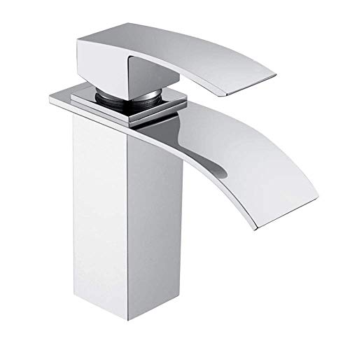 UISEBRT Wasserhahn Bad Armatur Wasserfall - Waschtischarmaturen Einhebelmischer für Badezimmer Waschtisch, Messing Verchromt, Moderne Elegant Stil (Modell A) von UISEBRT