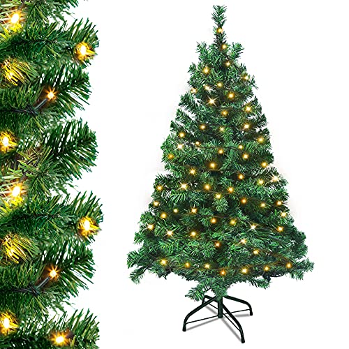 UISEBRT Weihnachtsbaum Künstlich mit Beleuchtung 120cm - LED Weihnachtsbäume Tannenbaum Christbaum Dekobaum mit Lichterkette und Ständer, Weihnachtsdeko, Grün PVC von UISEBRT