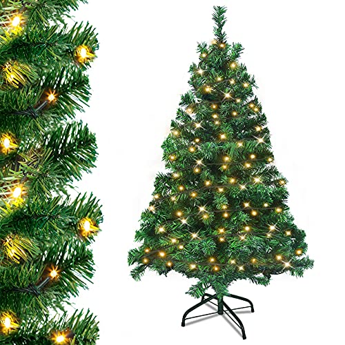 UISEBRT Weihnachtsbaum Künstlich mit Beleuchtung 150cm - LED Weihnachtsbäume Tannenbaum Christbaum Dekobaum mit Lichterkette und Ständer, Weihnachtsdeko, Grün PVC von UISEBRT