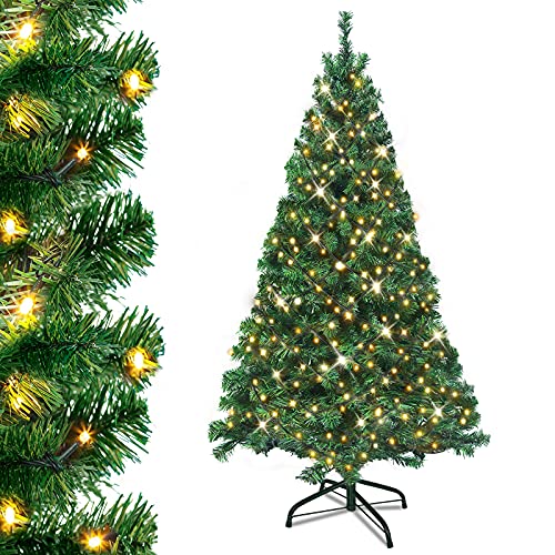 UISEBRT Weihnachtsbaum Künstlich mit Beleuchtung 210cm - LED Weihnachtsbäume Tannenbaum Christbaum Dekobaum mit Lichterkette und Ständer, Weihnachtsdeko, Grün PVC von UISEBRT